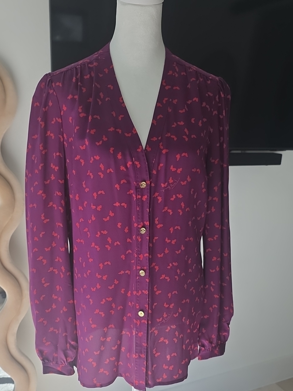 Tory Burch Purple Long-Sleeve Button Front Blouse